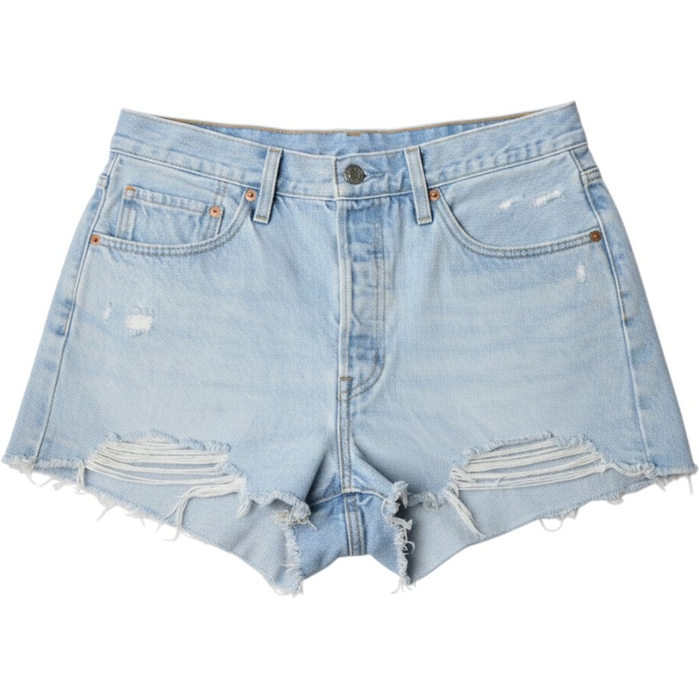 Levis 501 Original High Rise Distressed Denim Cut Off Shorts Light Wash 29